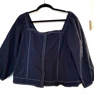 LOFT Navy Blouse with White Accents